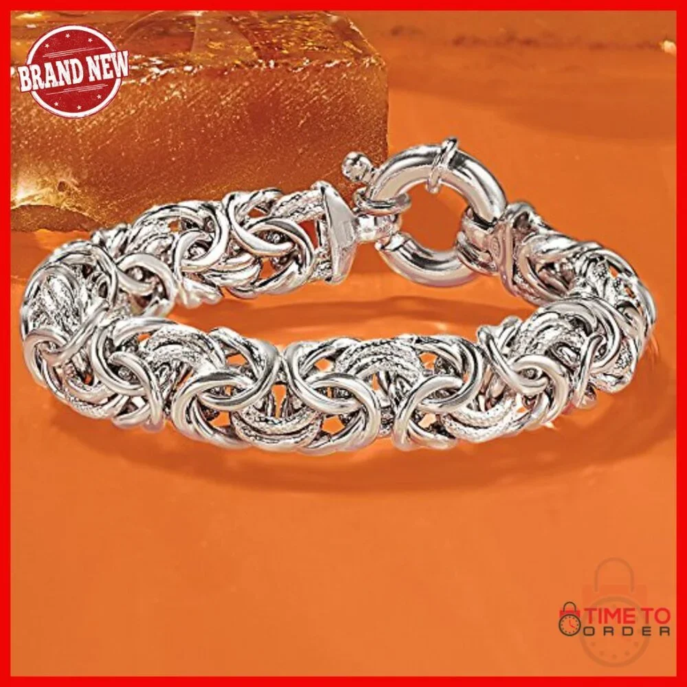 Italian Sterling Silver Byzantine Bracelet, 7 Inch, Textured & Polished